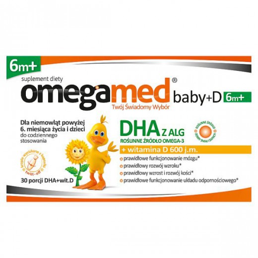 Omegamed Baby+D 6m+ DHA + witamina D powyżej 6 miesiąca, 30 kapsułek (data ważności: 06.2025)
