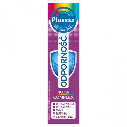 Plusssz 100% Odporność Complex, smak malina-czarny bez, 20 tabletek musujących