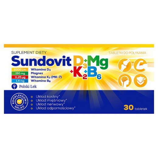 Sundovit D3 + Mg + K2 + B6, 30 tabletek