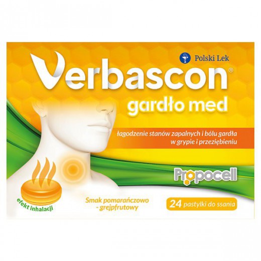 Verbascon Gardło Med, pastyki do ssania, smak pomarańczowo-grejpfrutowy, 24 sztuki