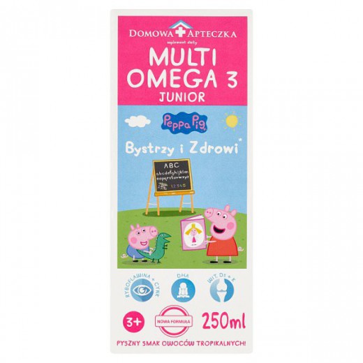 MultiOmega 3 Junior, płyn dla dzieci powyżej 3 lat, smak owoców tropikalnych, 250 ml
