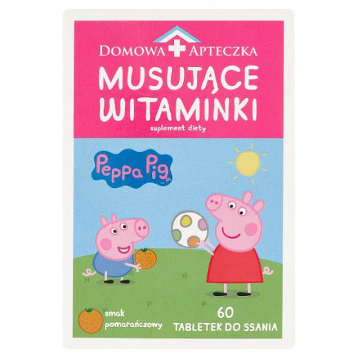 Musujące Witaminki Świnka Peppa, od 3 lat, smak pomarańczowy, 60 tabletek do ssania
