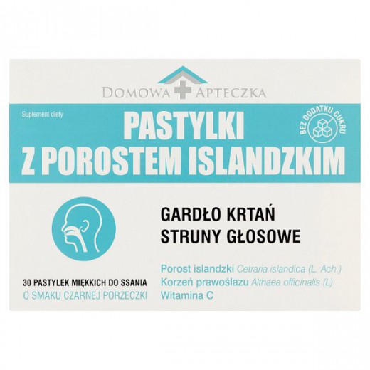 Domowa Apteczka, Pastylki z porostem islandzkim do ssania, smak czarnej porzeczki, 30 pastylek