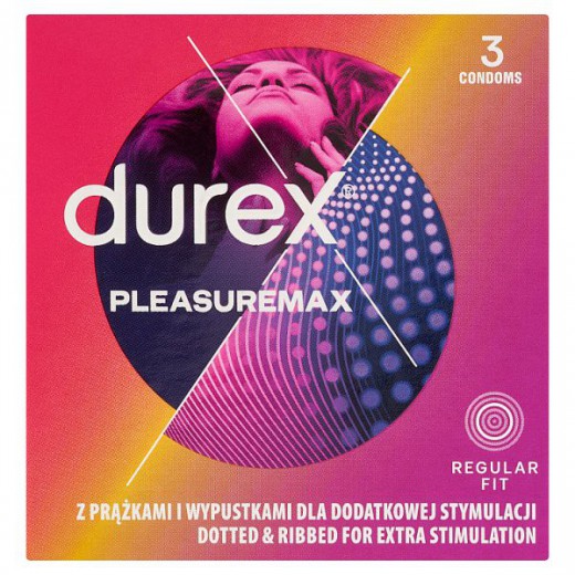 Durex Pleasuremax, prezerwatywy prążkowane z wypustkami, 3 sztuki