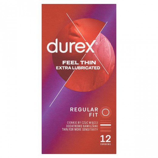Durex Fetherlite Elite, cieńkie prezerwatywy z większą ilością lubrykantu, 12 sztuk