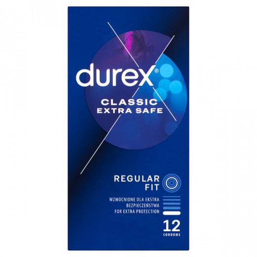 Durex Extra Safe, prezerwatywy z większą ilością lubrykantu, wzmocnione, 12 sztuk