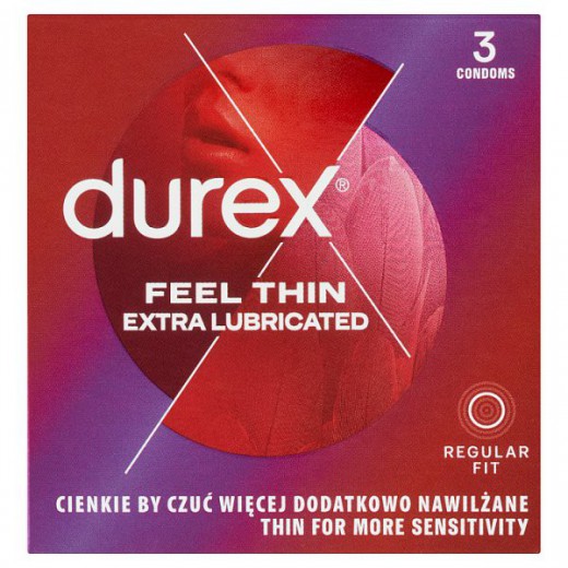 Durex Fetherlite Elite, prezerwatywy z większą ilością lubrykantu, cieńsze, 3 sztuki