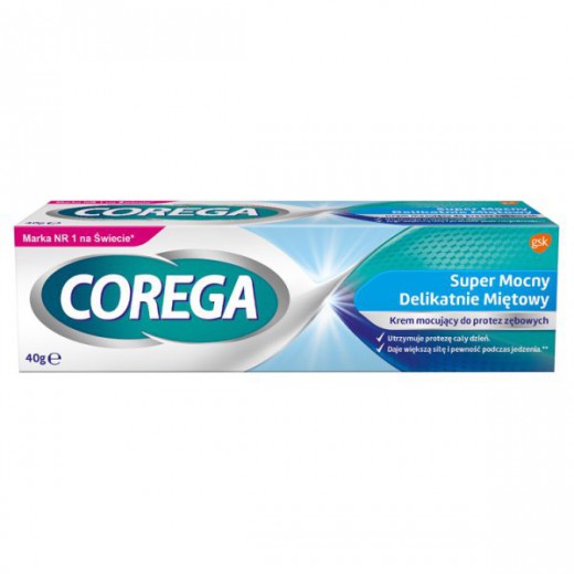 Corega, krem mocujący, Super mocny, delikatnie miętowy, 40 g