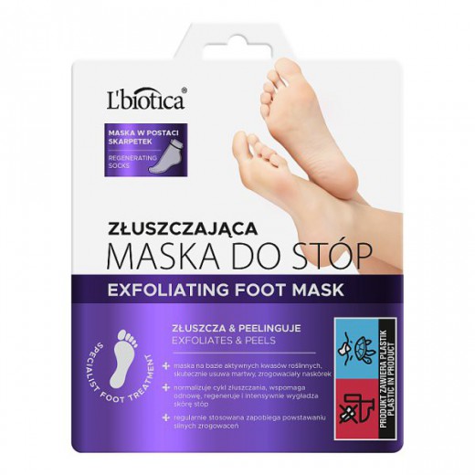 L'Biotica Home Spa, maska złuszczająca do stóp, nasączana skarpeta, 40ml