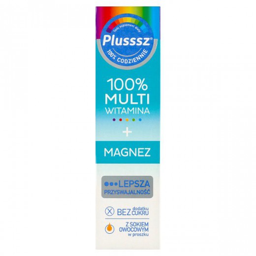 Plusssz 100% Multiwitamina + Magnez, smak mango-pomarańcza, 20 tabletek musujących