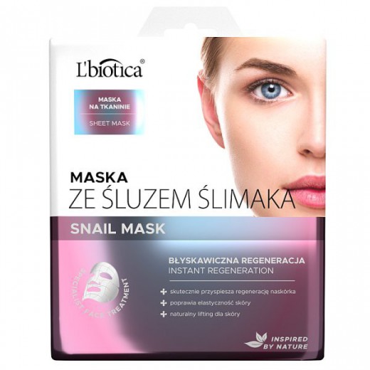 L'Biotica, maska na tkaninie, ze śluzem ślimaka, Snail Mask, 23ml