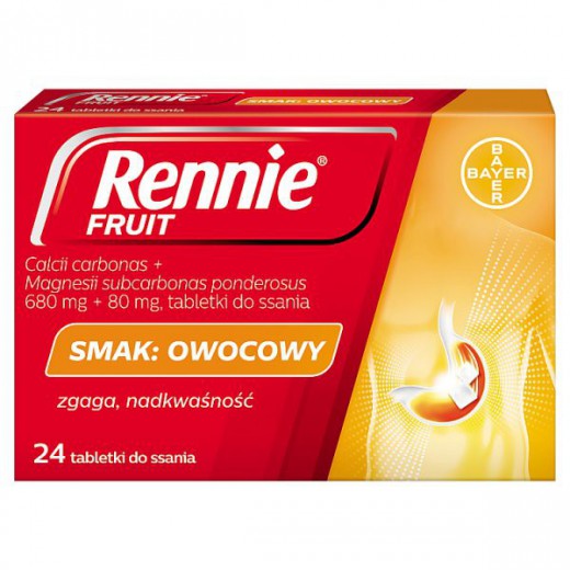 Rennie Fruit, smak owocowy, 24 tabletki do ssania