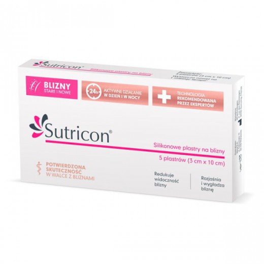 Sutricon, plastry silikonowe na blizny 3 cm x 10 cm, 5 sztuk