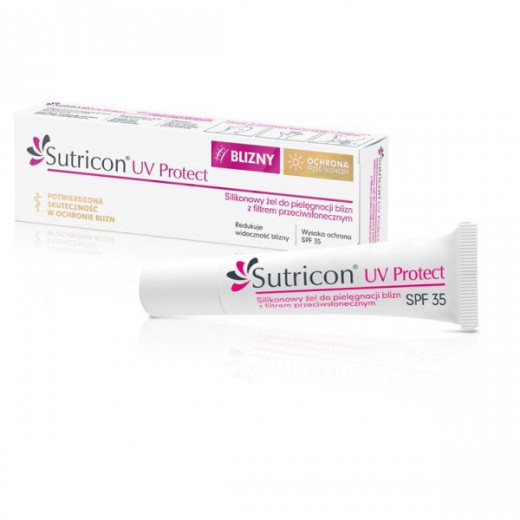 Sutricon UV Protect, silikonowy żel do pielęgnacji blizn z filtrem przeciwsłonecznym SPF 35, 15 ml
