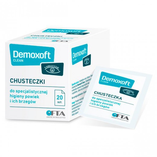 Demoxoft Clean, chusteczki do specjalistycznej pielęgnacji i oczyszczania powiek, 20 sztuk