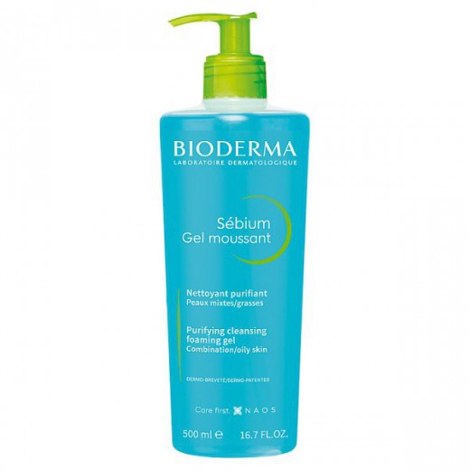 Bioderma Sebium Gel Moussant, antybakteryjny żel do mycia twarzy, cera mieszana i trądzikowa, 500 ml
