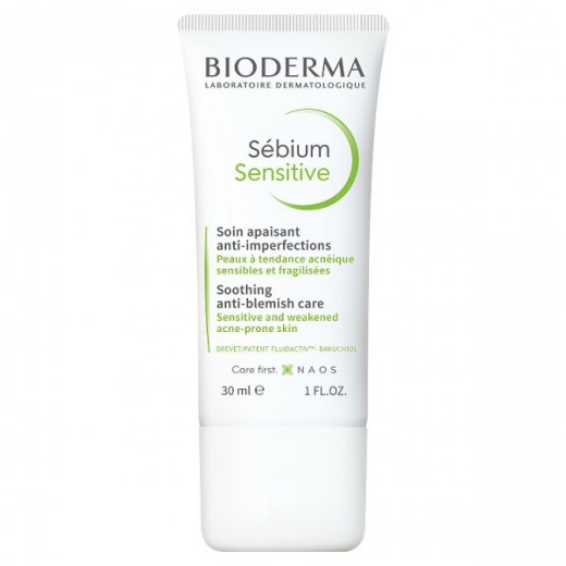 Bioderma Sebium Sensitive, łagodzący krem wspomagający leczenie skóry trądzikowej, 30 ml