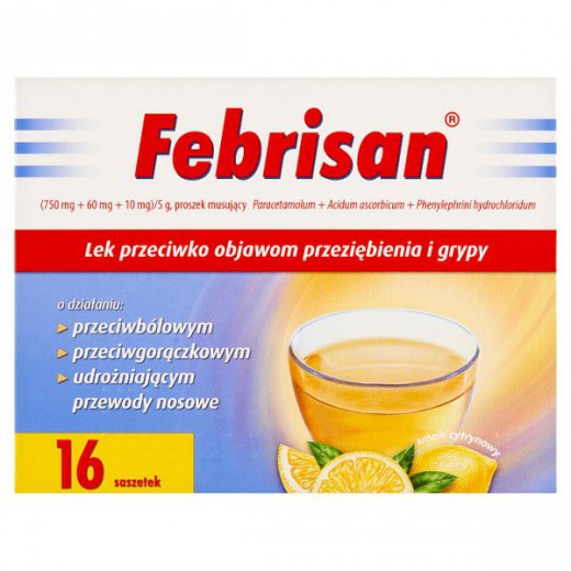Febrisan, proszek musujący o smaku cytrynowym, 16 saszetek