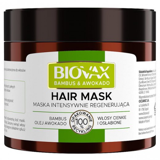 Biovax, maska intensywnie regenerująca, bambus i olej awokado, 250ml