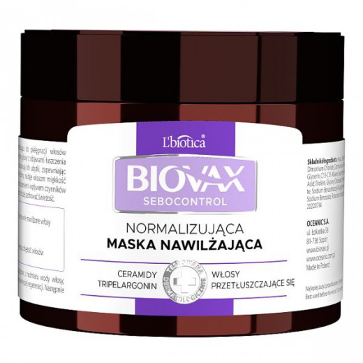 Biovax Sebocontrol, normalizująca maska nawilżająca do włosów przetłuszczających się, 250 ml