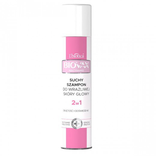 Biovax Niacynamid, suchy szampon do wrażliwej skóry głowy 2w1, objętość i odświeżenie, 200 ml
