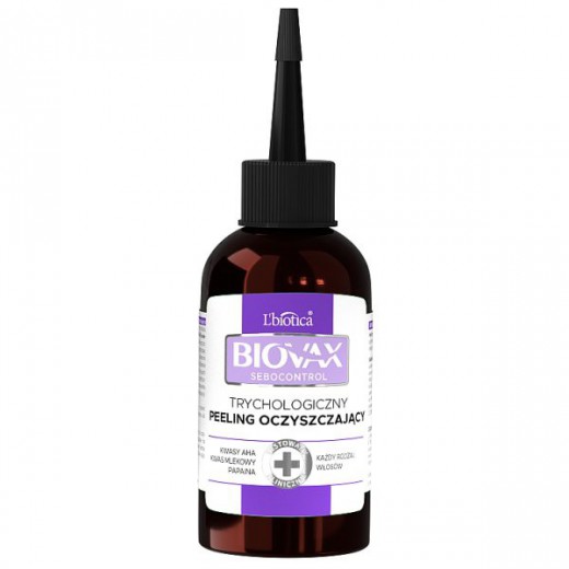 Biovax Sebocontrol, trychologiczny peeling oczyszczający, kwasy AHA, kwas mlekowy, papaina, 100 ml