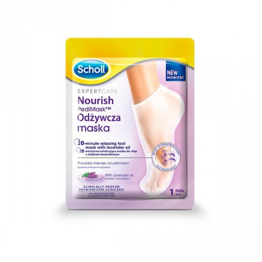 Scholl PediMask, odżywcza maska do stóp z olejkiem lawendowym, 1 para