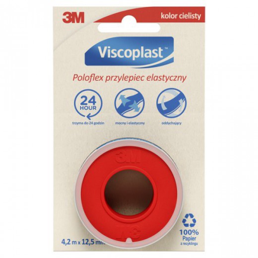 Viscoplast Poloflex, przylepiec elastyczny, cielisty, 12,5 mm x 4,2m, 1 sztuka