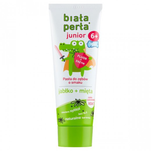 Biała Perła Junior, pasta do zębów dla dzieci 6-12 lat, smak jabłkowo-miętowy, 75 ml