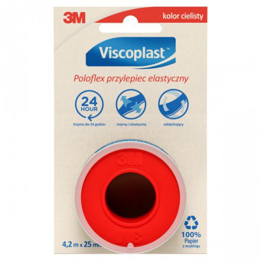 Viscoplast Poloflex,  przylepiec elastyczny, cielisty, 2,5 cm x 4,2 m, 1 sztuka