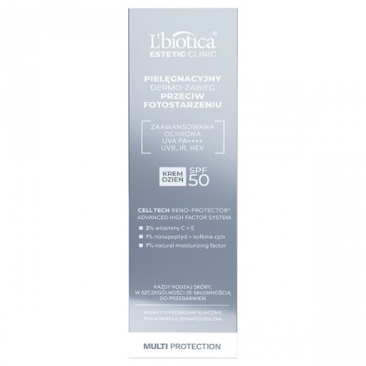 L'Biotica Estetic Clinic Multi Protection, pielęgnacyjny dermo-zabieg przeciw fotostarzeniu, SPF 50, 35 ml