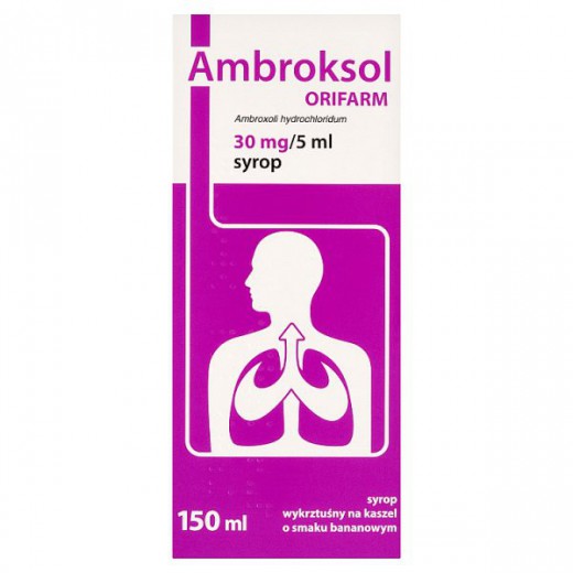 Ambroksol Orifarm 30 mg/5 ml, syrop, smak bananowy, 150 ml