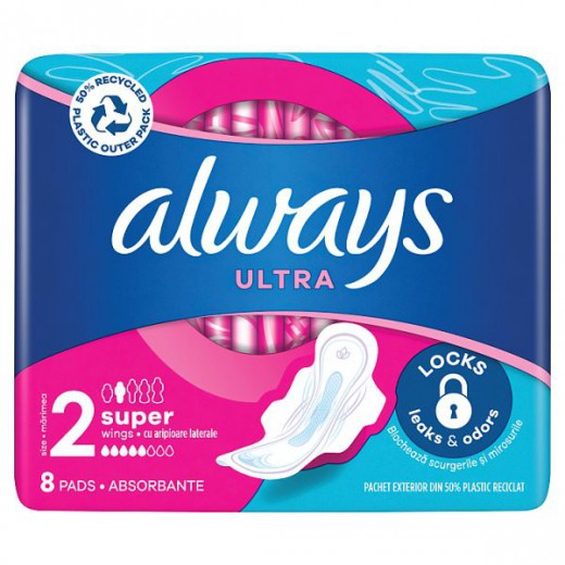 Always Ultra, podpaski ze skrzydełkami, Super Plus, 8 sztuk