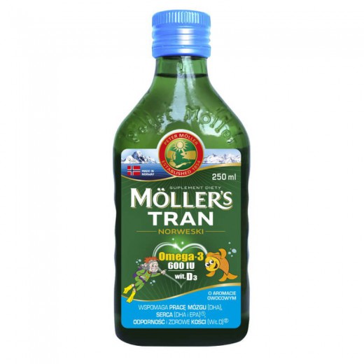 MOLLER'S Tran Norweski Omega-3 w płynie o aromacie owocowym - 250 ml