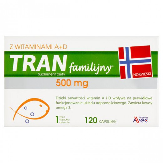 Avec Pharma Tran Familijny z witaminami A + D, 120 kapsułek