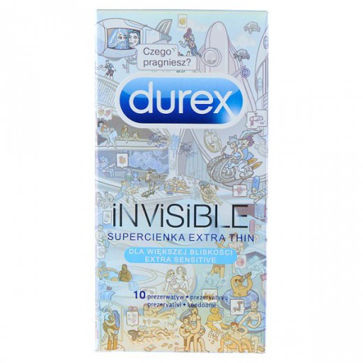 Durex Invisible, prezerwatywy dodatkowo nawilżane,10 sztuk