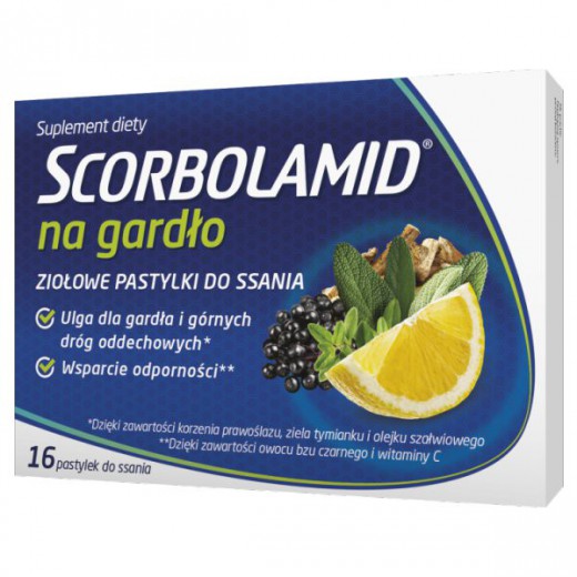 Scorbolamid na Gardło, ziołowe pastylki do ssania, 16 sztuk
