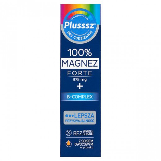 Plusssz 100% Magnez Forte + B-Complex, smak pomarańcza-grejpfrut, 20 tabletek musujących