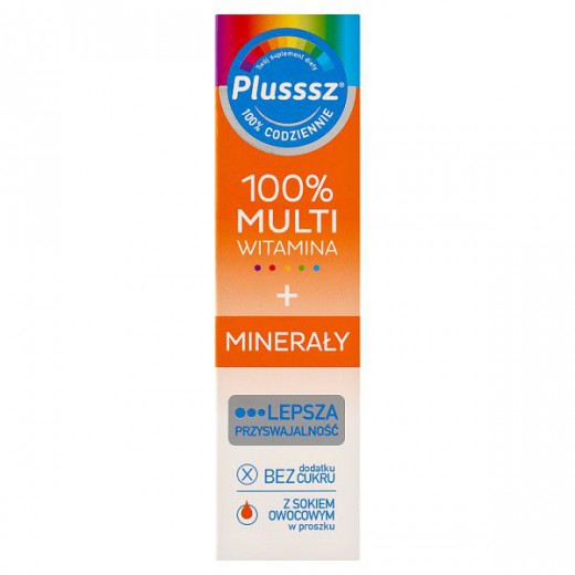 Plusssz 100% Multiwitamina + Minerały, smak mango-pomarańcza, 20 tabletek musujących