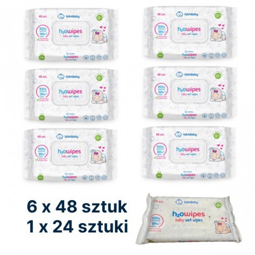 Pakiet 6+1, H2Owipes baby, chusteczki nawilżane water wipes, 6 x 48 sztuk + 1 x 24 sztuki