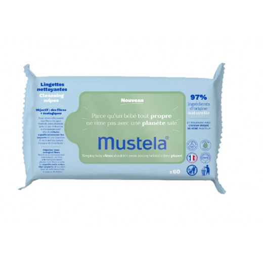 Mustela Bebe Enfant, chusteczki nawilżane, oczyszczające, z organicznym awokado, od urodzenia, skóra normalna, 60 sztuk
