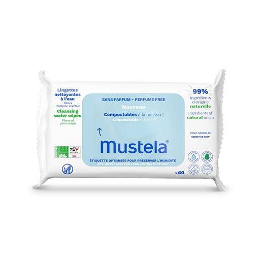 Mustela, chusteczki oczyszczające, kompostowalne, 60 sztuk