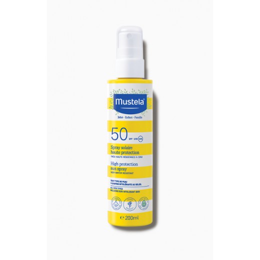 Mustela Sun Bebe Enfant-Famille, spray przeciwsłoneczny do twarzy i ciała, SPF 50, 200 ml