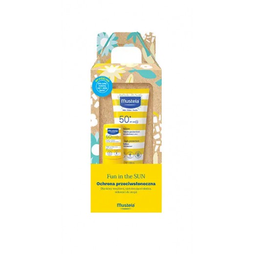 Zestaw Mustela Fun In The Sun, mleczko przeciwsłoneczne SPF 50+, 100 ml + sztyft przeciwsłoneczny SPF 50+, 9 ml