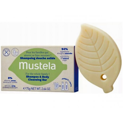 Mustela, szampon w kostce 2w1 do włosów i ciała, olej z awokado i oliwa z oliwek, 75 g