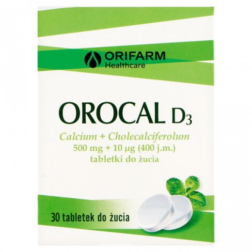 Orocal D3, 500 mg + 10 mcg, tabletki do żucia, 30 szt.