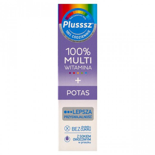 Plusssz 100% Multiwitamina + Potas, smak malina-jeżyna, 20 tabletek musujących