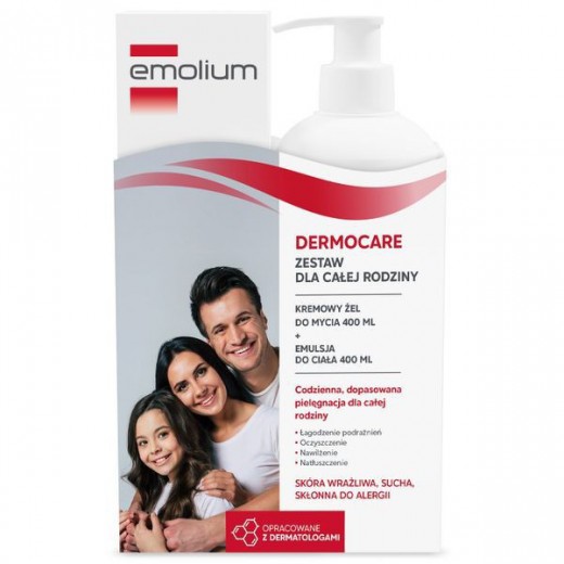 Zestaw Emolium Dermocare, kremowy żel do mycia, 400 ml + emulsja do ciała, 400 ml