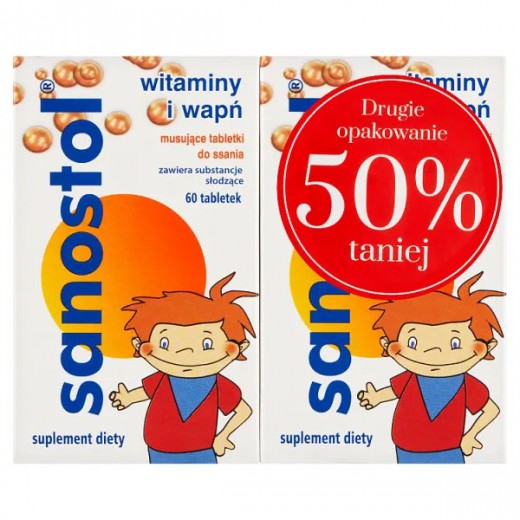 Sanostol, dla dzieci od 4 lat, 2 x 60 tabletek musujących do ssania
