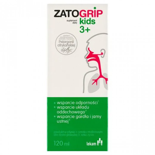 ZatoGrip Kids 3+, syrop dla dzieci, smak malinowy, 120 ml